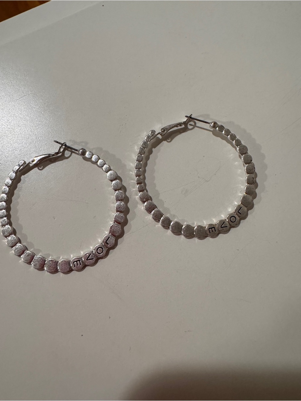 Marlyn Schiff Silver Textured Disc Hoop Earrings